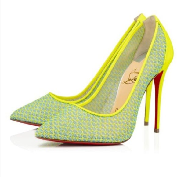 Yellow Pigalle Follies 100 Lace Neon Blue Pumps - Picture 1 of 5
